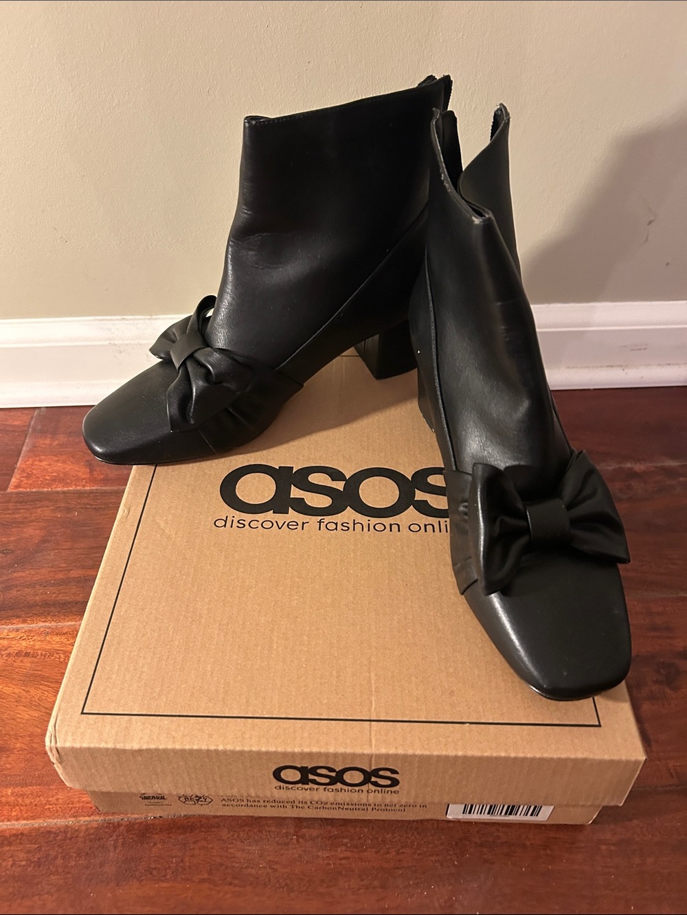 ASOS Black Bow-Accent Block Heel Ankle Boots